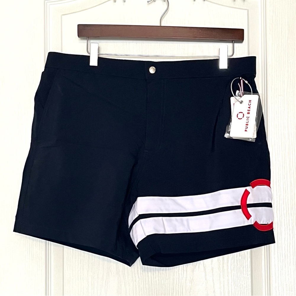 NWT Public Beach Men’s Classic Volley Swim Shorts Navy Blue XL Retro Colorblock